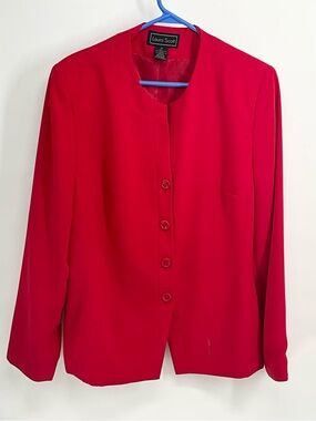 Laura Scott Bright Red Women's Collarless Button Jacket Plus 19